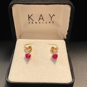10k Heart shaped earrings with Ruby heart stones